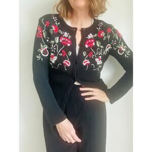 Vintage 90 Embroidered Cardigan Sweater Size Small Cottage Core Garden Looks